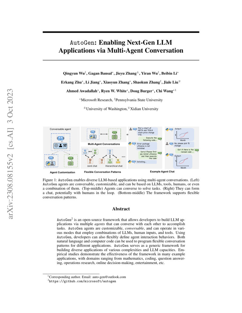 Cover of AutoGen: Enabling Next-Gen LLM Applications via Multi-Agent Conversation