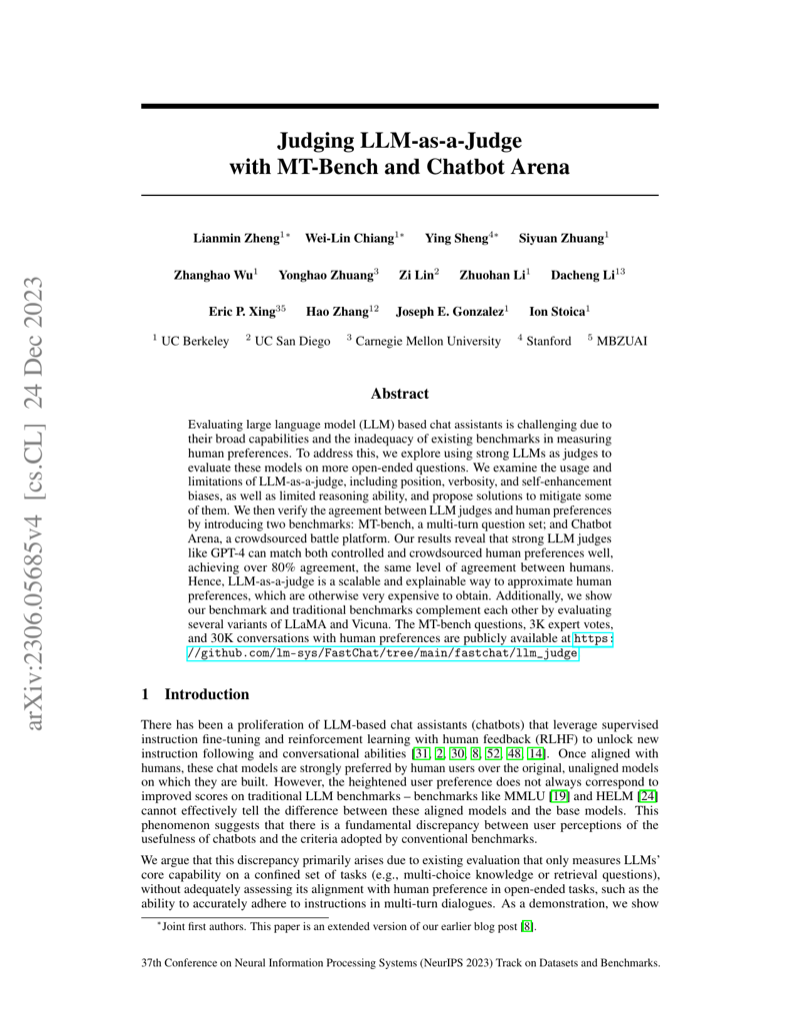Cover of Judging LLM-as-a-Judge with MT-Bench and Chatbot Arena