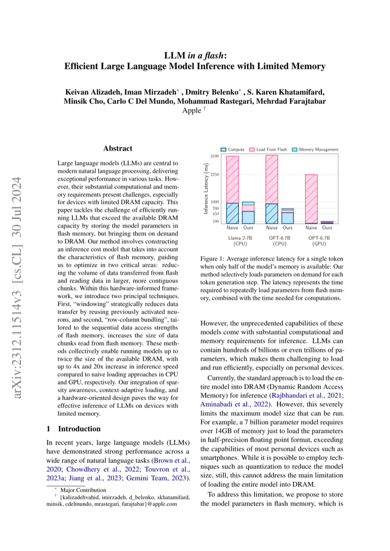 Cover of LLM in a flash: Efficient Large Language Model Inference with Limited Memory