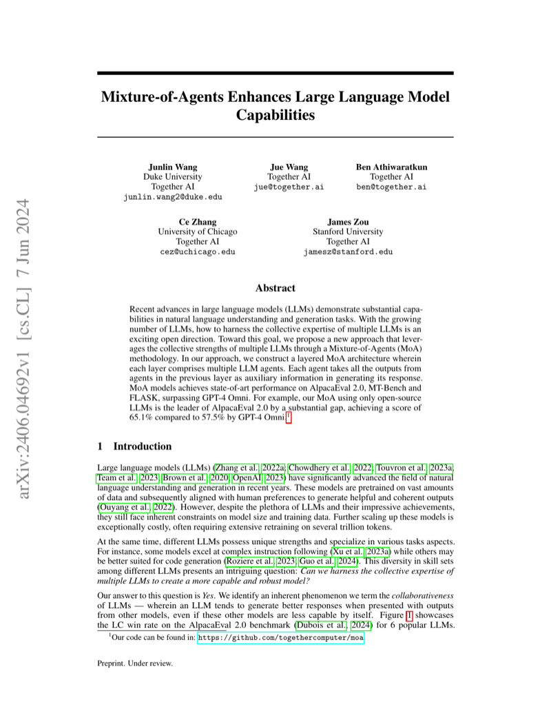 Cover of Mixture-of-Agents Enhances Large Language Model Capabilities