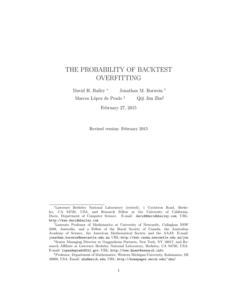 Cover of The Probability of Backtest Overfitting