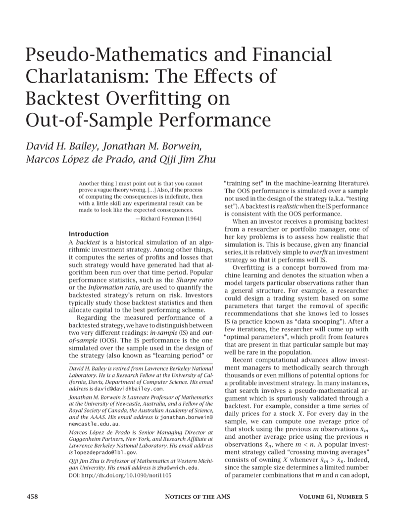 Cover of Pseudo-Mathematics and Financial Charlatanism: The Effects of Backtest Overfitting on Out-of-Sample Performance