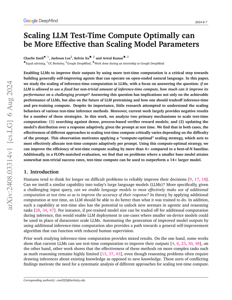 Cover of Scaling LLM Test-Time Compute Optimally can be More Effective than Scaling Model Parameters