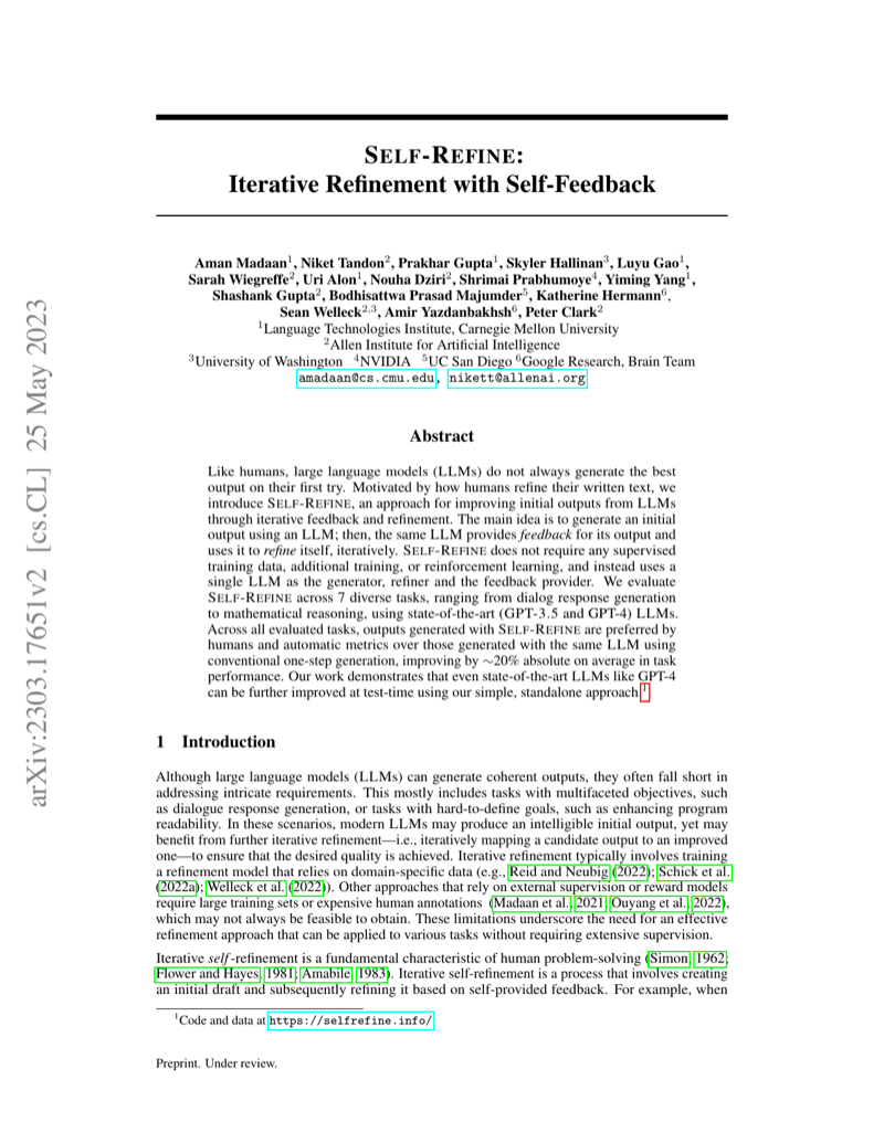 Cover of Self-Refine: Iterative Refinement with Self-Feedback