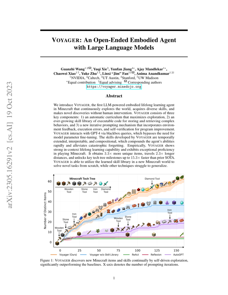 Cover of Voyager: An Open-Ended Embodied Agent with Large Language Models
